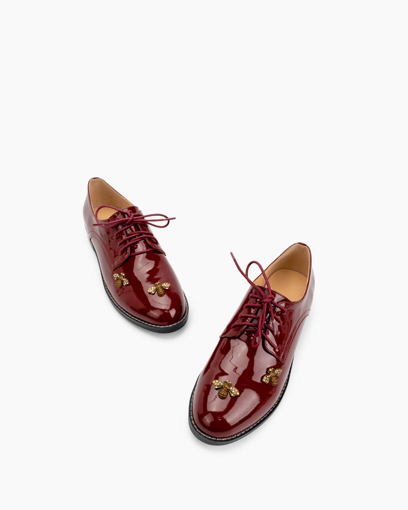 Patent Leather Bee Pattern Loafers