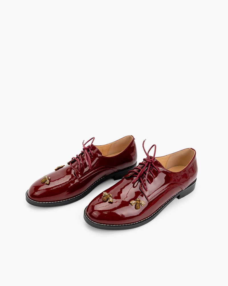 Patent Leather Bee Pattern Loafers