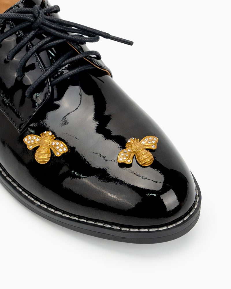 Patent Leather Bee Pattern Loafers