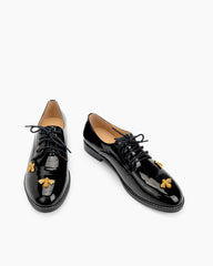 Patent Leather Bee Pattern Loafers