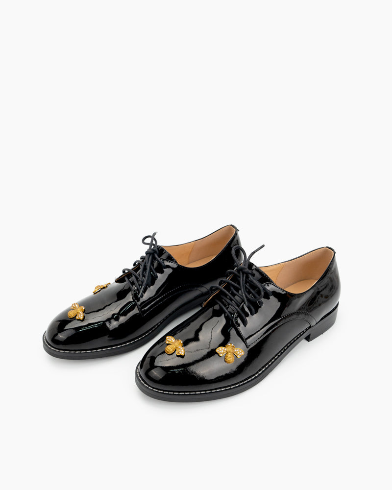 Patent Leather Bee Pattern Loafers