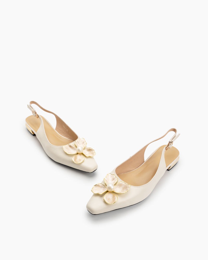 Pearl & Floral Decor Slingback Sandals