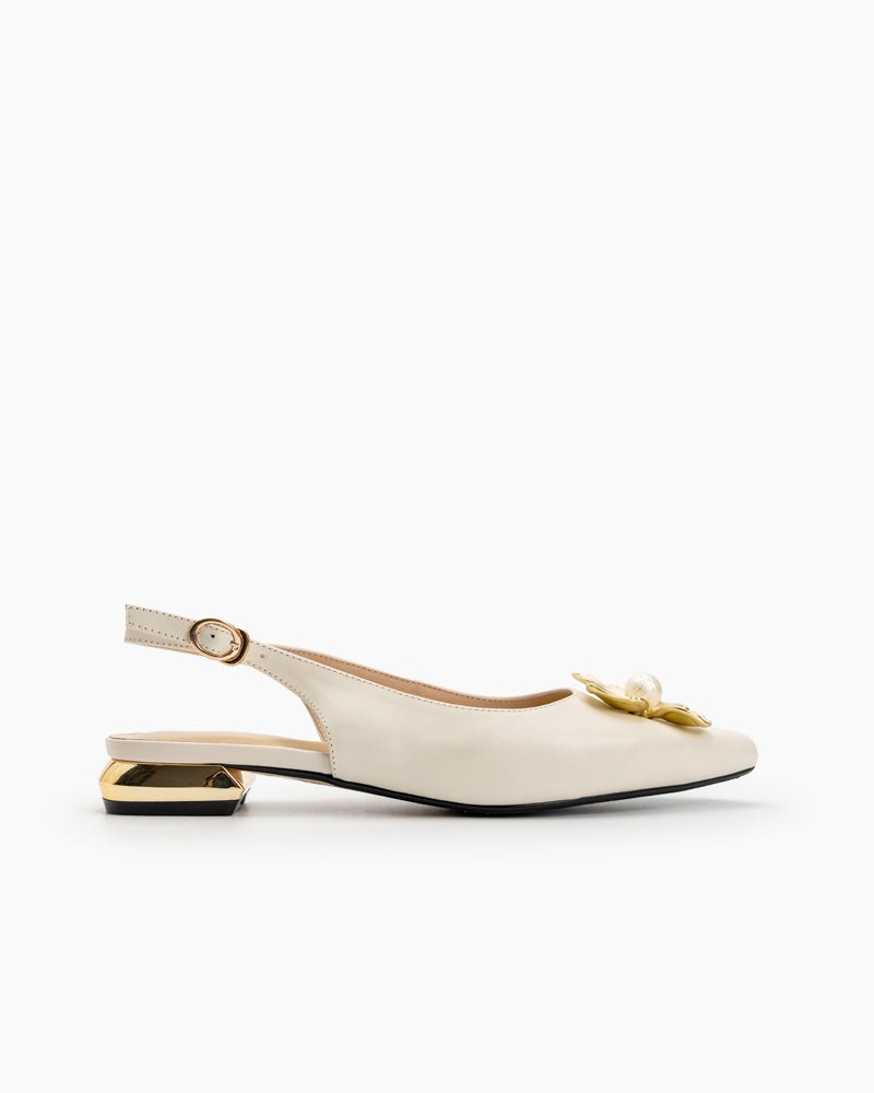 Pearl & Floral Decor Slingback Sandals