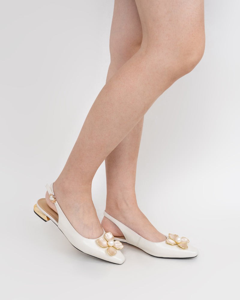 Pearl & Floral Decor Slingback Sandals
