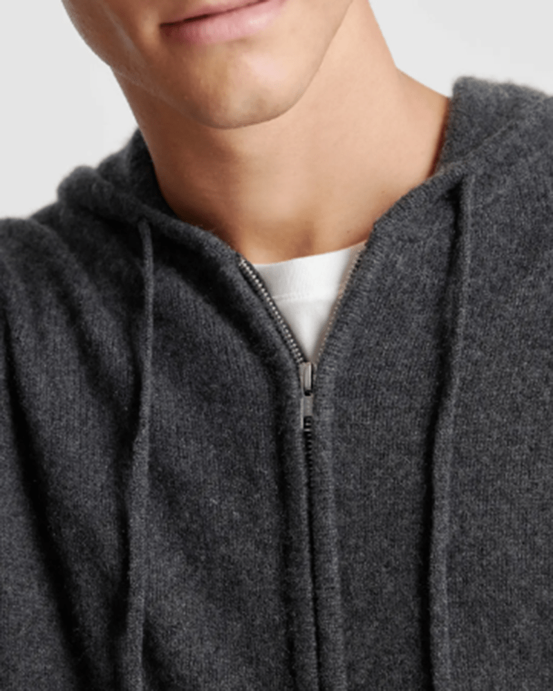 Men's 100% Cashmere Full-Zip Hooded Cardigan