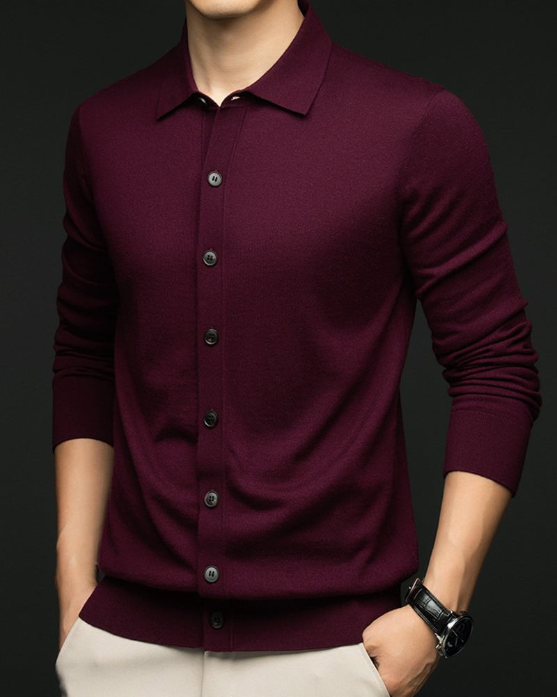 Men's 100% Wool Lapel Single-breasted Long Sleeve Cardigan