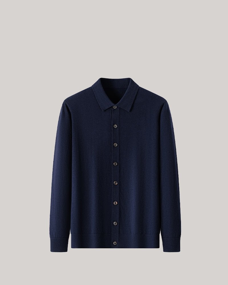 Men's 100% Wool Lapel Single-breasted Long Sleeve Cardigan