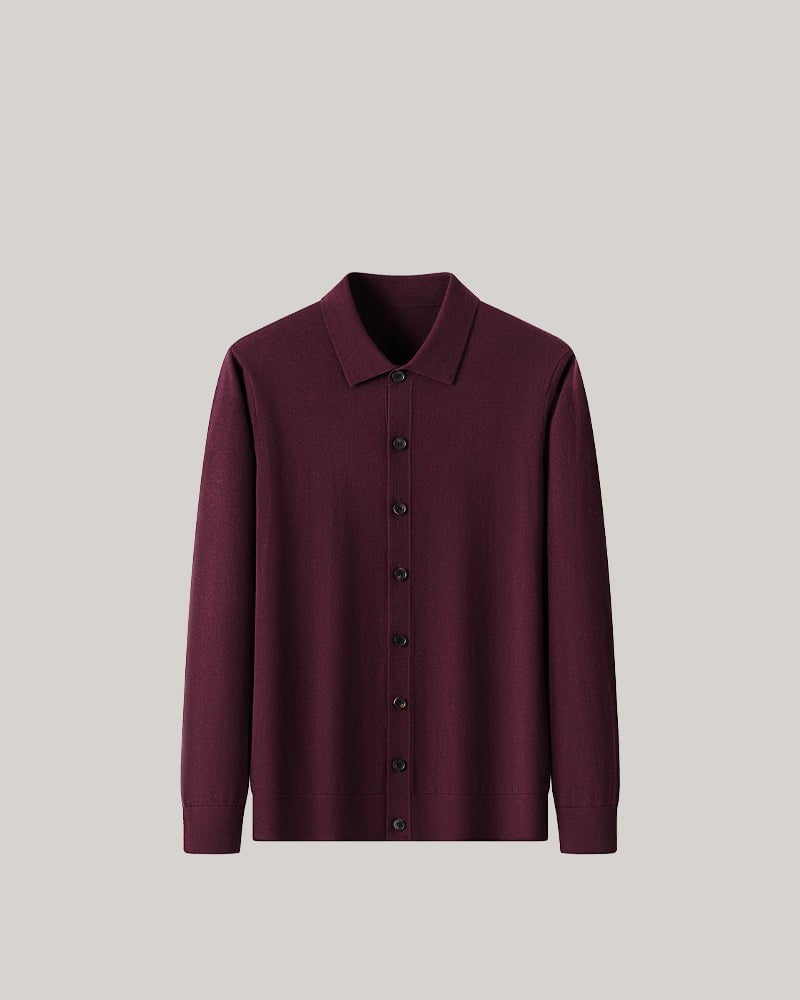 Men's 100% Wool Lapel Single-breasted Long Sleeve Cardigan