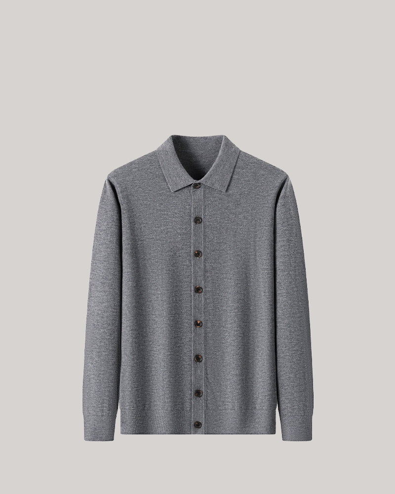Men's 100% Wool Lapel Single-breasted Long Sleeve Cardigan