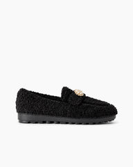Pearl-Embellished Elegant Fuzzy Flat Loafers