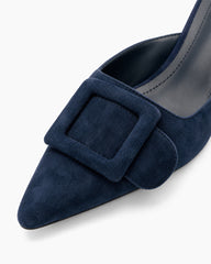 (Clean Up - US 6 ) Pointed Toe Slides Low Heels Mule Kitten Heel Sandals