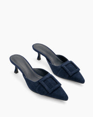 (Clean Up - US 6 ) Pointed Toe Slides Low Heels Mule Kitten Heel Sandals