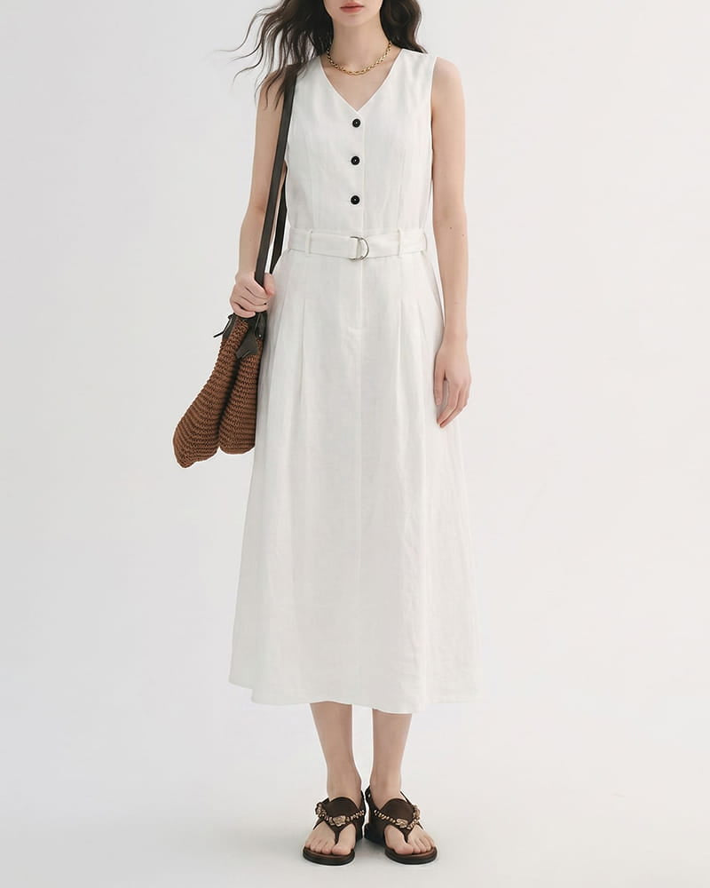 Summer-Beach-Linen-Belted-Midi-Dress-3