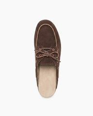 Women's Chocolate Coastal Suede Leather Slip-On Flat Mules