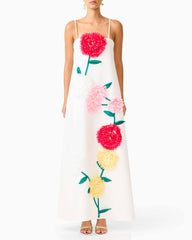 Summer Floral Embroidered Maxi Dress With Straps