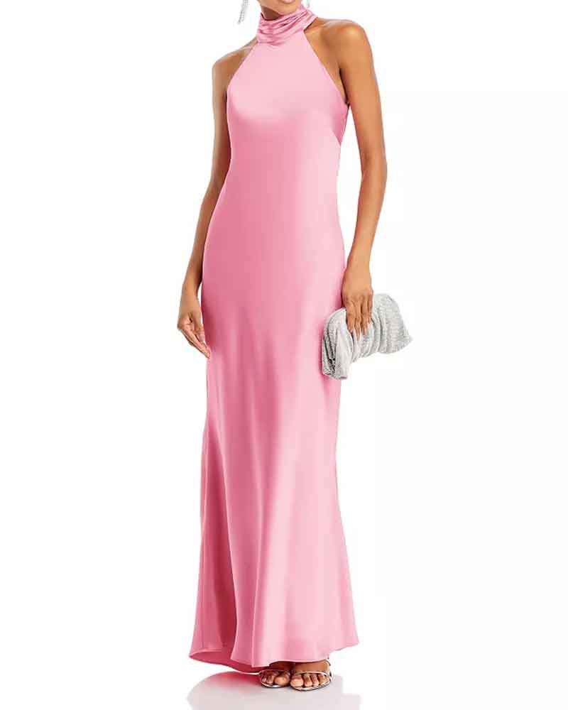 Women's Satin Halter Neck Sleeveless Maxi Gown
