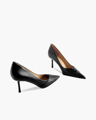 Pointed-Toe Paneled Mid-Heel Pumps