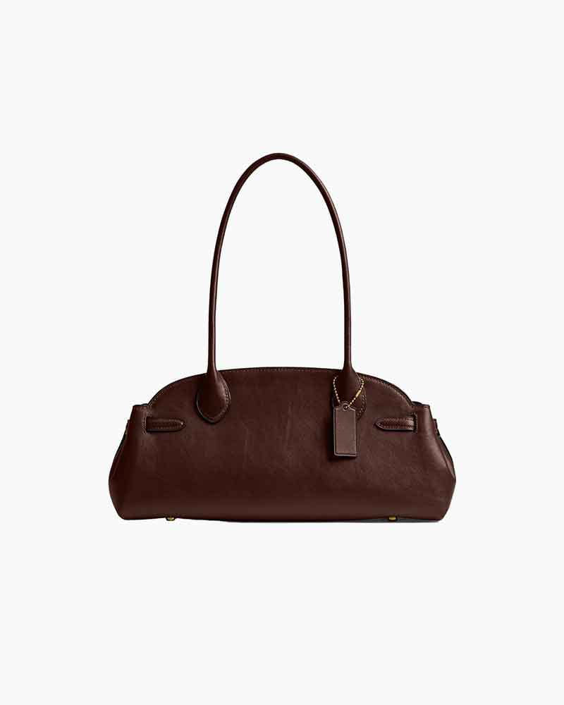 Elongated Leather Zip-Top Shoulder Bag