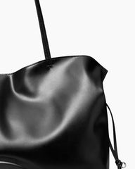 Small Sculpted Slouch Drawstring Leather Tote