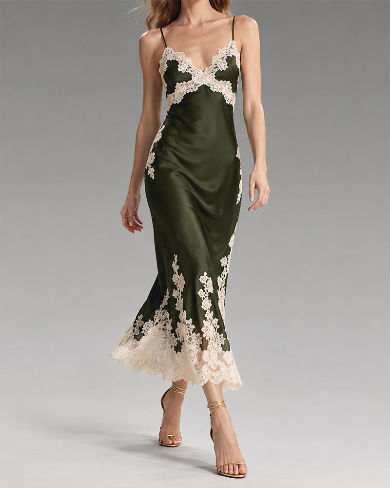 Dark-Green-Lace-Trim-Wedding-Guest-Midi-Slip-Dress-1