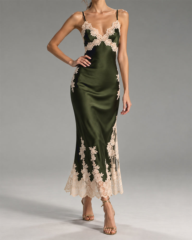 Dark-Green-Lace-Trim-Wedding-Guest-Midi-Slip-Dress-4