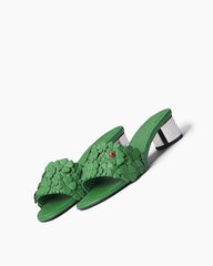Women's Green Floral Appliqu¨¦ Mirrored Block Heel Slide Sandals