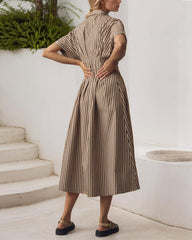 Vacation Striped Button-Down Shirt Dress
