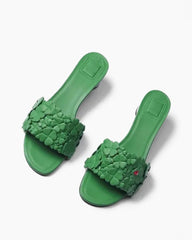 Women's Green Floral Appliqu¨¦ Mirrored Block Heel Slide Sandals
