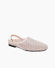French Retro Mesh Square-Toe Slingback Mary Jane Flats