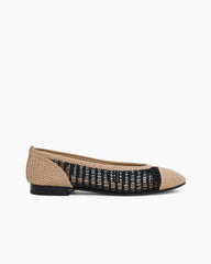 Women's Round-Toe Woven Raffia Open-Knit Ballet Flats