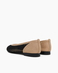 Women's Round-Toe Woven Raffia Open-Knit Ballet Flats