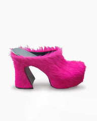(Clean Up - US 7/8) Designer Real Fur Chunky High Heel Mules